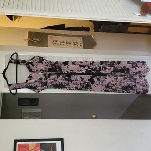 Long, elegant dress, 18W, pink flowers mixed with black